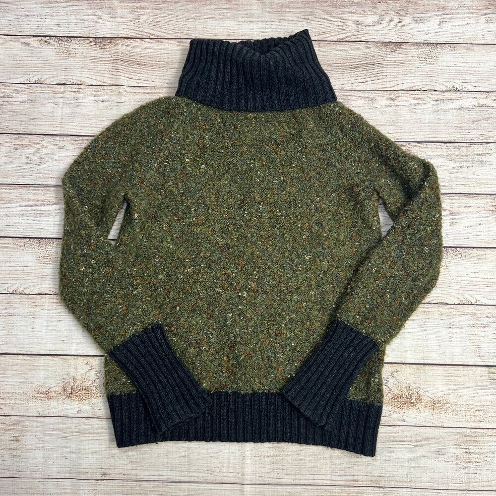 Cynthia‎ Rowley Turtleneck Sweater Womens Small Green Sequin Wool Blend Knit